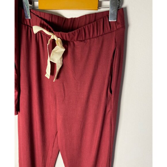 NEW Solid Burgundy Long Sleeves Top and Joggers Set with Tie Casual and Lounging - Picture 6 of 7